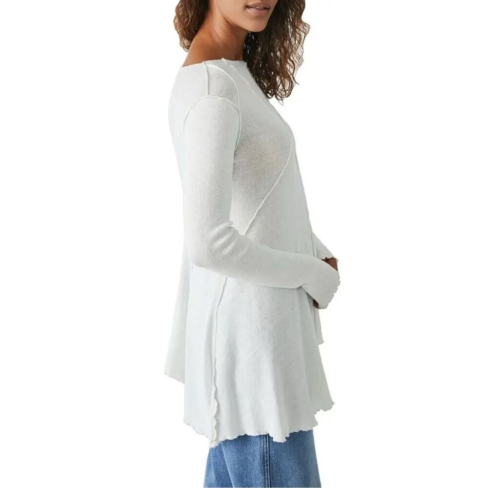Free People Women's Full Swing Tunic Top White Asymmetric Long Sleeve Blouse, S - Picture 5 of 13